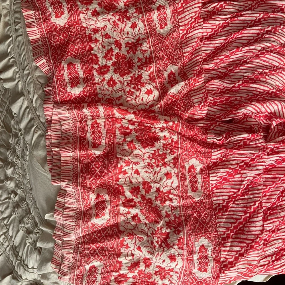 Free People Strapless Red Patterned Jumpsuit